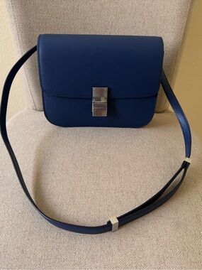 100% Authentic Celine Classic Box Blue Calf Leather Bag Medium